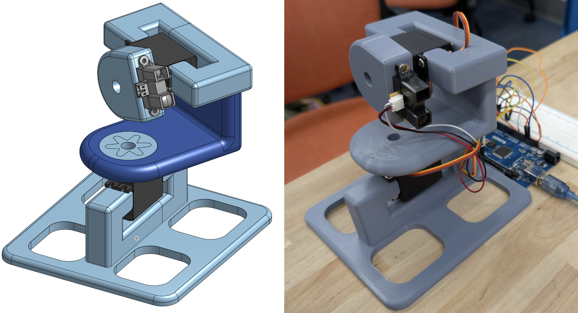 CAD and Fabricated view of the 3D scanner